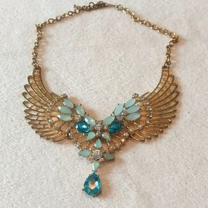 Rhinestone Wing Gold Tone Necklace